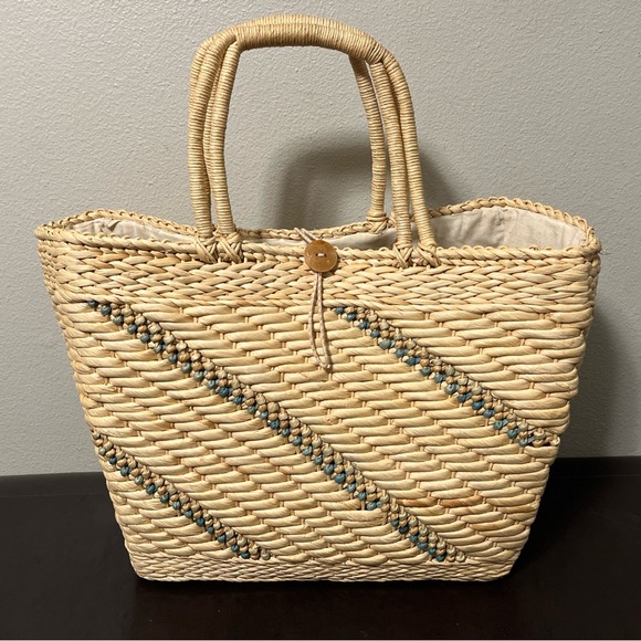 Vintage Handbags - Vintage Woven Straw Raffia Boho Beach Style Shoulder Tote Bag India